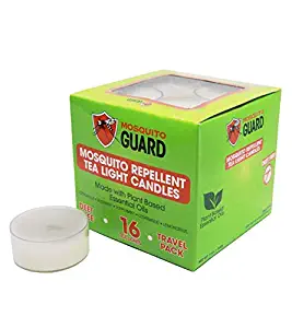 Mosquito Guard Repellent Tea Light Candles (16 Pack) Made with Natural Plant Based Ingredients - Citronella, Lemongrass, Rosemary, Cedarwood Oil- Deet Free