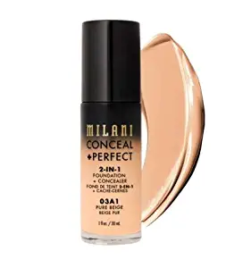 Milani Conceal + Perfect 2-in-1 Foundation + Concealer - Pure Beige (1 Fl. Oz.) Cruelty-Free Liquid Foundation - Cover Under-Eye Circles, Blemishes & Skin Discoloration for a Flawless Complexion