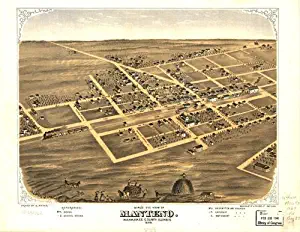 Historic Panoramic Map Reprint: Bird's eye view of Manteno, Kankakee County, Illinois 1869. 36 x 27