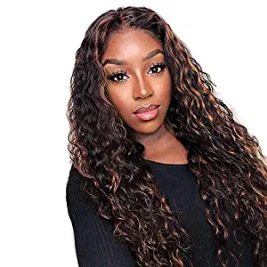 Kerrywigs Ombre #27 Highlight 8A Brazilian Human Hair Loose Curly 13X6 Lace Front Wigs Pre Plucked Baby Hair Wavy-24inch 150 Density