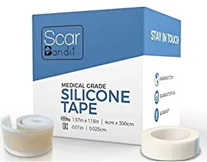 Scarbandit Silicone Tape - Shower Proof Bandage Strips - Skin Safe, Medical Grade - Seals Moisture, Helps Reduce Acne, Pregnancy, Surgery Marks - Long-Lasting, Flexible, Cut to Size Patch - 4x300cm