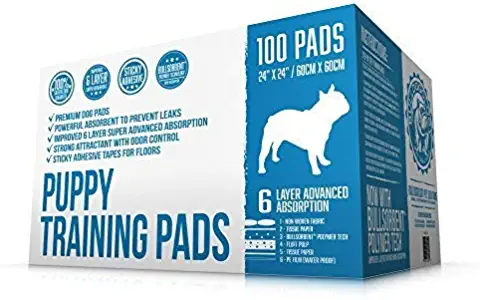 Bulldogology Premium Puppy Pee Pads with Adhesive Sticky Tape (24x24) Large Dog Training Wee Pads with 6 Layer Extra Quick Dry Bullsorbent Polymer Tech - Great for Puppy Housebreaking and Adult Pets