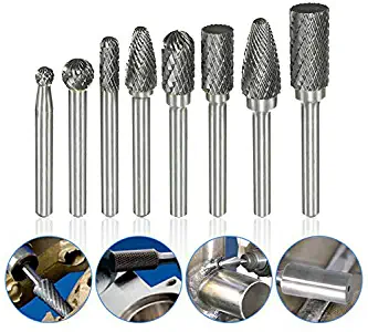 Carbide Rotary File,8pcs Tungsten Carbide Burrs 1/4 Inch Shank Rotary Cutter Files Set CNC Engraving For Dremel Rotary Tool Drill Bit