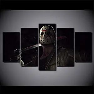 Dionysios Print Framed Canvas Jason Voorhees Friday The 13th Character 5 Pieces Wall Art Decor Ready to Hang on The Wall with Frame - Size 1