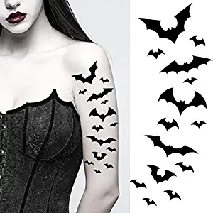Bat Halloween Temporary Tattoos Paper Transfer Sticker Black Flying Vampire Bats Women Men Adults Kids