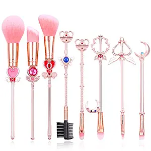 8 Pcs Sailor Moon Makeup Brush Set with Cute Pink Pouch, Cardcaptor Sakura Cosmetic Makeup Tool Sets & Kits for Daily Use and Valentine's Day/Thanksgiving/Birthday Gift