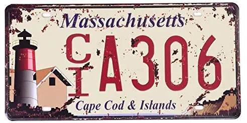 RUU Massachusetts Car License Plate Vintage Metal Signs Tin Plaque Wall Poster for Garage Man Cave Cafe Bar Pub Patio Home Decoration 12