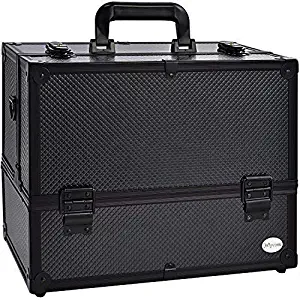 Makeup Train Case Professional Adjustable - 6 Trays Cosmetic Cases Makeup Storage Organizer Box with Lock and Compartments 14 Inch Large Black