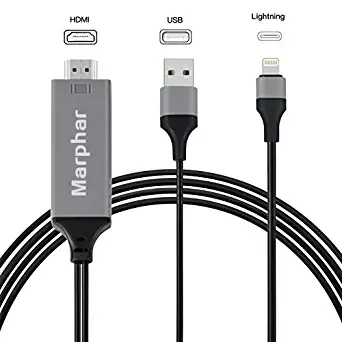 Marphar HDMI Adapter Cable, 6.6ft High Speed HDMI Digital AV Adapter 1080P HDTV Cord Compatible with iPhone X/8/7/6/plus iPad iPod iPhone to HDMI Cable ,Plug and Play