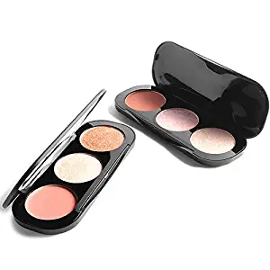 Powder Blush, 3 Tone Cosmetics Powder Blush Palette Long-Lasting Pigment Glow and Mood Boosting Blush Natural Minerals Pretty In Pink for Women