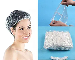 100 PCS Clear Disposable Plastic Shower Caps Large Elastic Thick Bath Cap For Women Spa,Home Use,Hotel and Hair Salon,Pack of 100 Individually Wrapped…