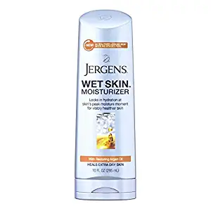 Jergens Wet Skin Body Moisturizer with Restoring Argan Oil, 10 Ounces, 4X Healthier Looking Skin, Fast-Absorbing, Non-Greasy, Dermatologist Tested