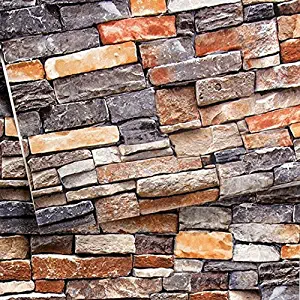 Brick Wallpaper, Stone Textured, Removable and Waterproof for Home Design and Room Decoration, Super Large Size 0.53m x 10m / 393.7" x 21"