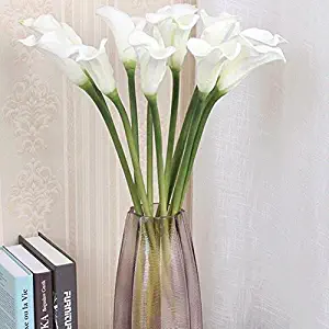 FRP Flowers Large Real Touch Calla Lily Flowers for Office, Home Decor, Floral Arrangements, and Bridal Bouquets (Pack of 6) (White)