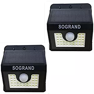 Sogrand Solar Motion Sensor Light Outdoor Waterproof Bright 30 LED 2Pack Wall Mount Security Lights for Garage Door Path Walkway Deck Shed