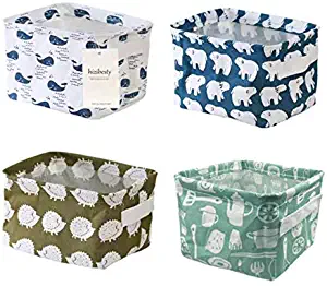 Rainbow-Lee Small Canvas Storage Bins, Mini Cute Foldable Fabric Storage Basket Box, Toy Organizer Hamper for Baby,Kids,Pets,Office, Makeup, Keys,Shelves,Desk,Liitle Items 4 Pack(Animal)