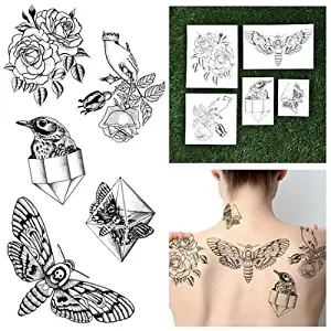 Tattify Hand Drawn Nature Temporary Tattoos - Pearlescent (Set of 10 Tattoos - 2 of each Style) - Individual Styles Available - Fashionable Temporary Tattoos