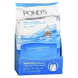 Pond's MoistureClean Towelettes, Original Fresh Makeup Remover Wipes with Vitamin E 15 ea (Pack of 2)