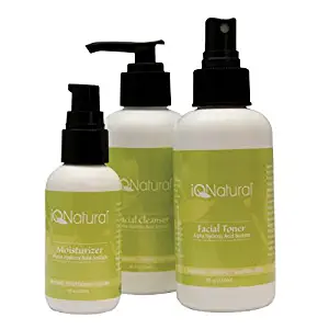 Organic Skin Care Regimen Kit - Glycolic Acid Exfoliate Treatment Alpha Hydroxy Acid (AHA) - Moisturizer Cleanser Toner - Minimize Pores & Reduce Breakouts, Appearance of Aging & Scars