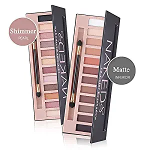 2 Pack 12 Colors Makeup Naked Eyeshadow Palette Natural Nude Matte Shimmer Glitter Pigment Eye Shadow Pallete Set Waterproof Smokey Professional Cosmetic Beauty Kit BESTLAND (2 PCS)