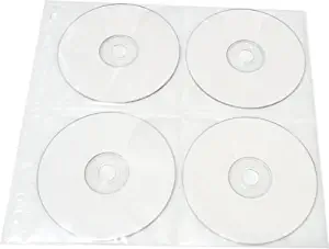 25-Pack 8 Disc CD DVD Poly Sleeves 3 Ring Binder Pages - 200 Disc Capacity (White), for Oversized Binders Only