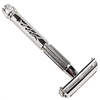 Parker Safety Razor, Model 60R Double Edge Butterfly Open Safety Razor and 5 Parker Premium Platinum Razor Blades