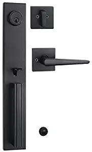 Front Door Keyed Entry Handleset Reversible for Right and Left Handed,with Single Cylinder Deadolt in Matt Black,MDHST2016DB-AMZ