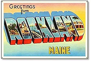 Unique Wall Decor 12x16inches,Rockland Maine me Old Retro Vintage Large Letter Travel,Metal Signs Tin Plaque Wall Poster for Garage Man Cave Cafe Bar Pub Dining Room Kitchen Home Decoration