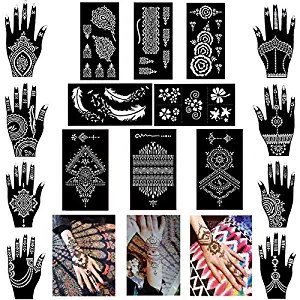 Pack of 16 Sheets Henna Tattoo Stencil/Templates Temporary Tattoo Kit,Indian Arabian Self Adhesive Tattoo Sticker for Hand Body Paint