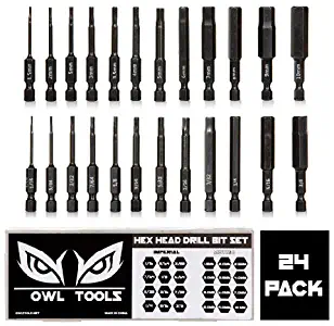 Hex Head Allen Wrench Drill Bit Set (24 Pack in Metric & SAE) - Magnetic Tips - Hardened CRM Steel Alloy - 2.3" Long