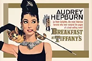Pyramid America Breakfast at Tiffanys Audrey Hepburn Holly Golightly Romantic Comedy Movie Film Gold Poster 36x24 inch