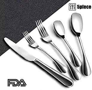 Silverware Set Flatware Cutlery Set 5-Pieces 18/10 Stainless Steel Cutlery Set Fit For Home Kitchen Hotel Restaurant Tableware Cutlery Set Dishwasher Safe Mirror Finished(Silver))