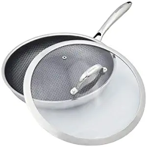 9.5-Inch Fry Pan Tri-Ply Stainless Steel Non Stick FDA Approved With Tempered Glass Lid