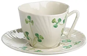 Belleek Harp Shamrock Teacup and Saucer