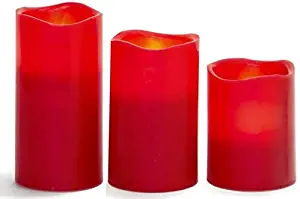 EGI - Set of 3 Flickering Red Flameless Candles with Remote Control and Timer - Romantic Red Led Candles - Made with Real Wax