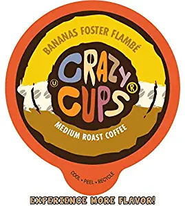 Crazy Cups Flavored Coffee for Keurig K-Cup Machines, Bananas Foster Flambe', Hot or Iced Drinks, 22 Single Serve, Recyclable Pods