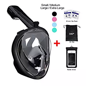 180° Snorkel Mask View for Adults and Youth. Full Face Free Breathing Design.[Free Bonuses] Cell Phone Universal Waterproof Case (Dry Bag) and Anti-Fog Wipes
