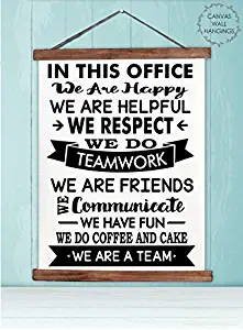 Wood & Canvas Wall Hanging in This Office We are A Team Wall Art Décor Sign 23x30-Inch