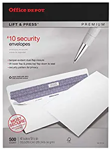 Office Depot Lift Press(TM) Premium Envelopes, 10 (4 1/8in. x 9 1/2in.), 100% Recycled, White, Pack of 500, 76145