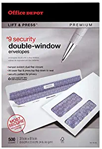 Office Depot 100% Recycled Lift Press(TM) Double-Window Envelopes, 9 (3 7/8in. x 8 7/8in.), White, Pack of 500, 76169