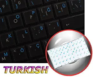 Turkish Keyboard Labels ON Transparent Background with Blue Lettering (14X14)
