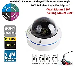 Full View 180/360 Degree Fisheye 2.0MP Panoramic HDTVI Camera Outdoor 1080P Lens CCTV